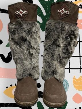 Wanderlust | Nika Brown Faux Suede/Faux Fur Navajo Inspired Boho Knee High Boots